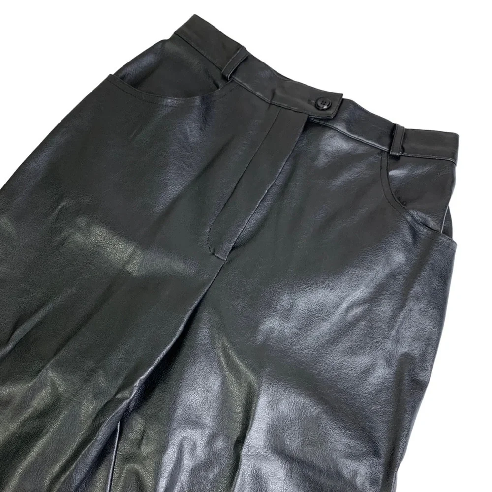 Conrad C Women’s High Waist Black Faux Leather Straight Leg Size 4 Petite New